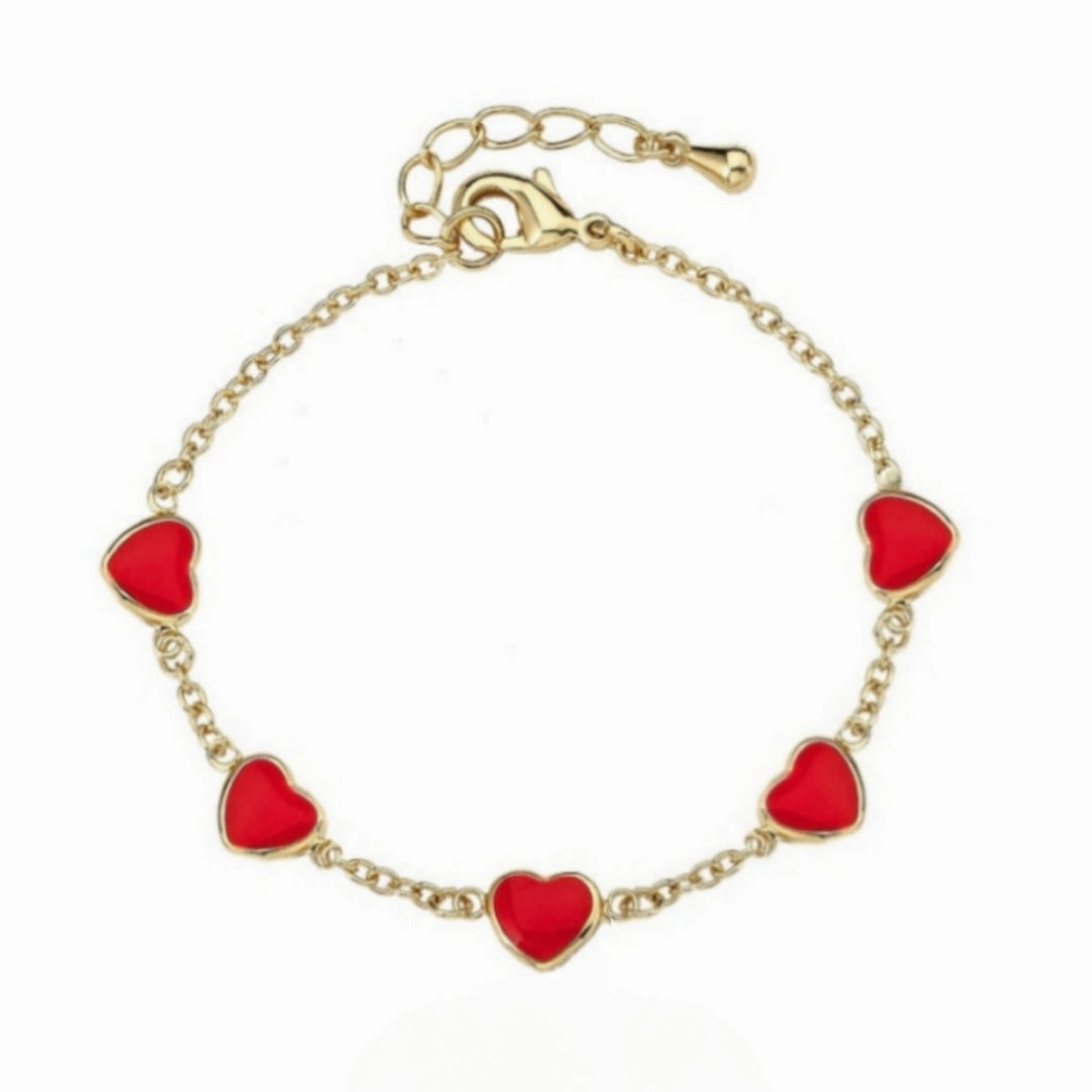 Modern Shine Glam Night Gold Plated Sterling Silver Red Or Pink Enamel Heart Station Bracelet