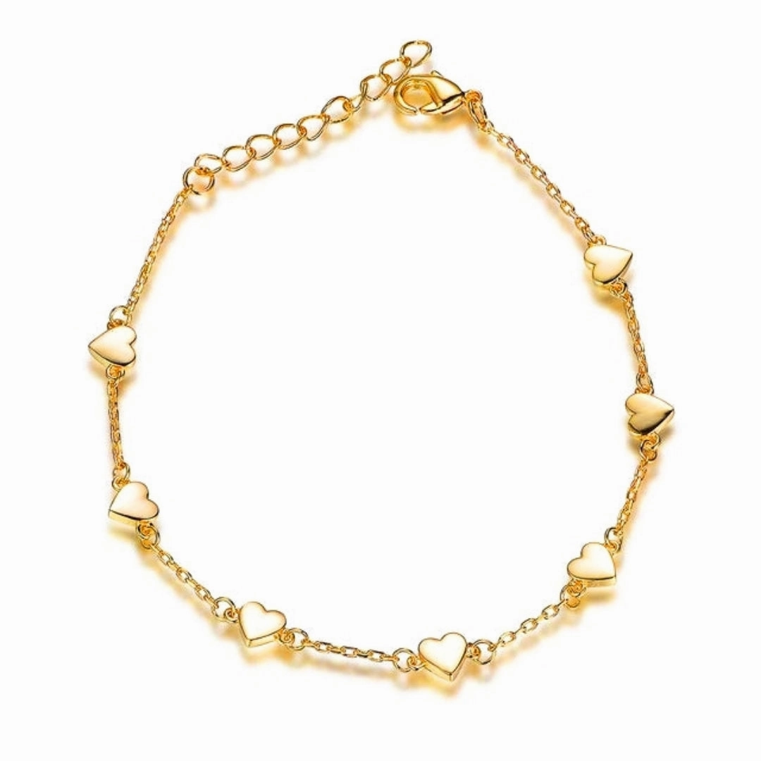 Lightweight Piece Gift Idea Gold Plated Sterling Silver Shiny Small 5mm Heart Station Bracelet