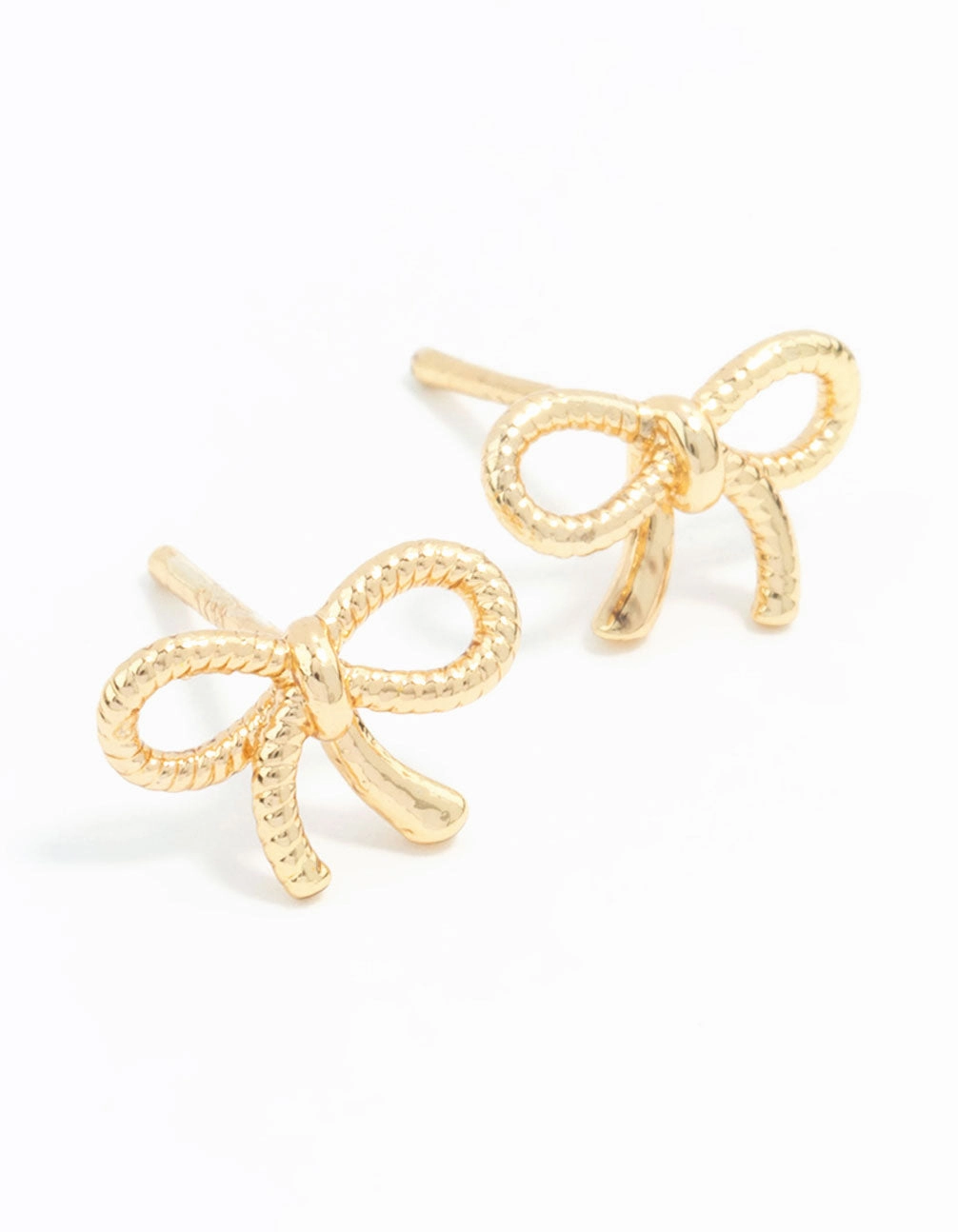 Gold Plated Sterling Silver Textured Bow Stud Earrings Intricate Work Contemporary Form