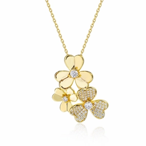 Gold Plated Sterling Silver Triple Flower Necklace Smooth Glow
