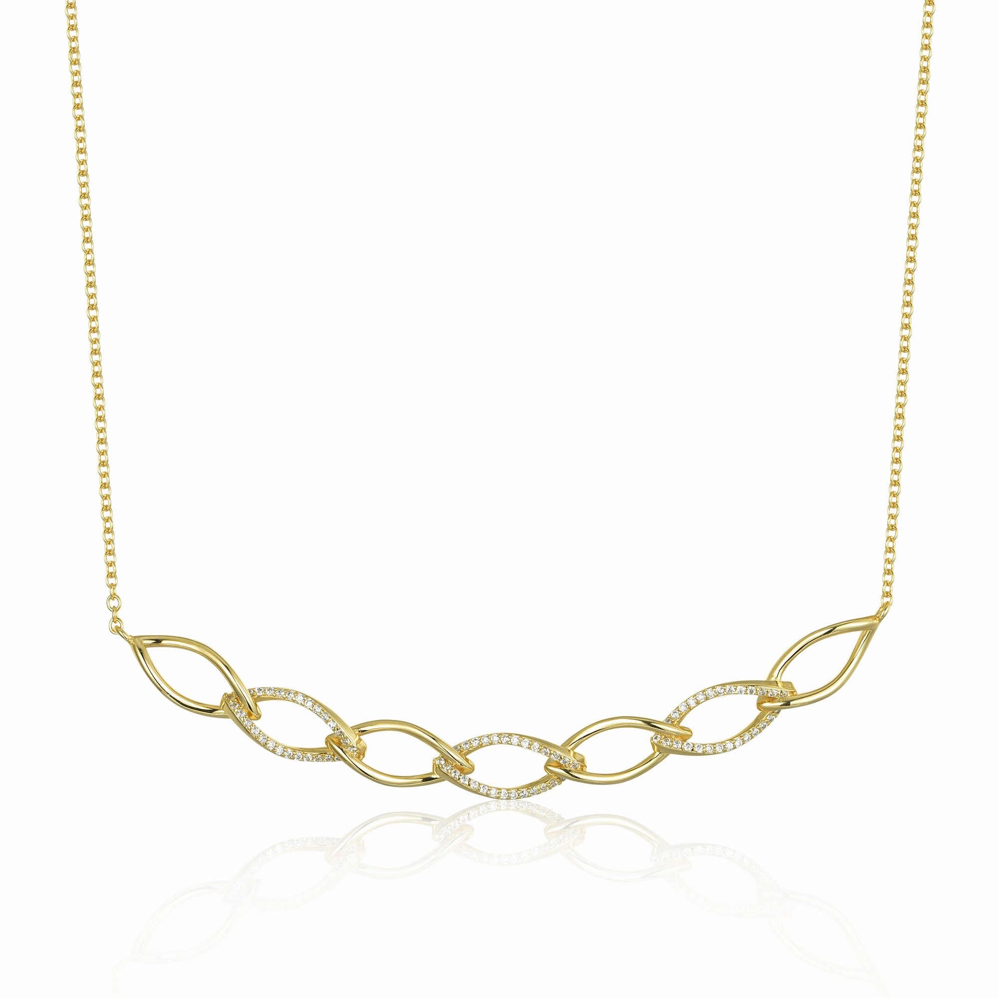 Gold Plated Sterling Silver Twisted Bar With CZ Necklace Charming Sparkle Cool Finish