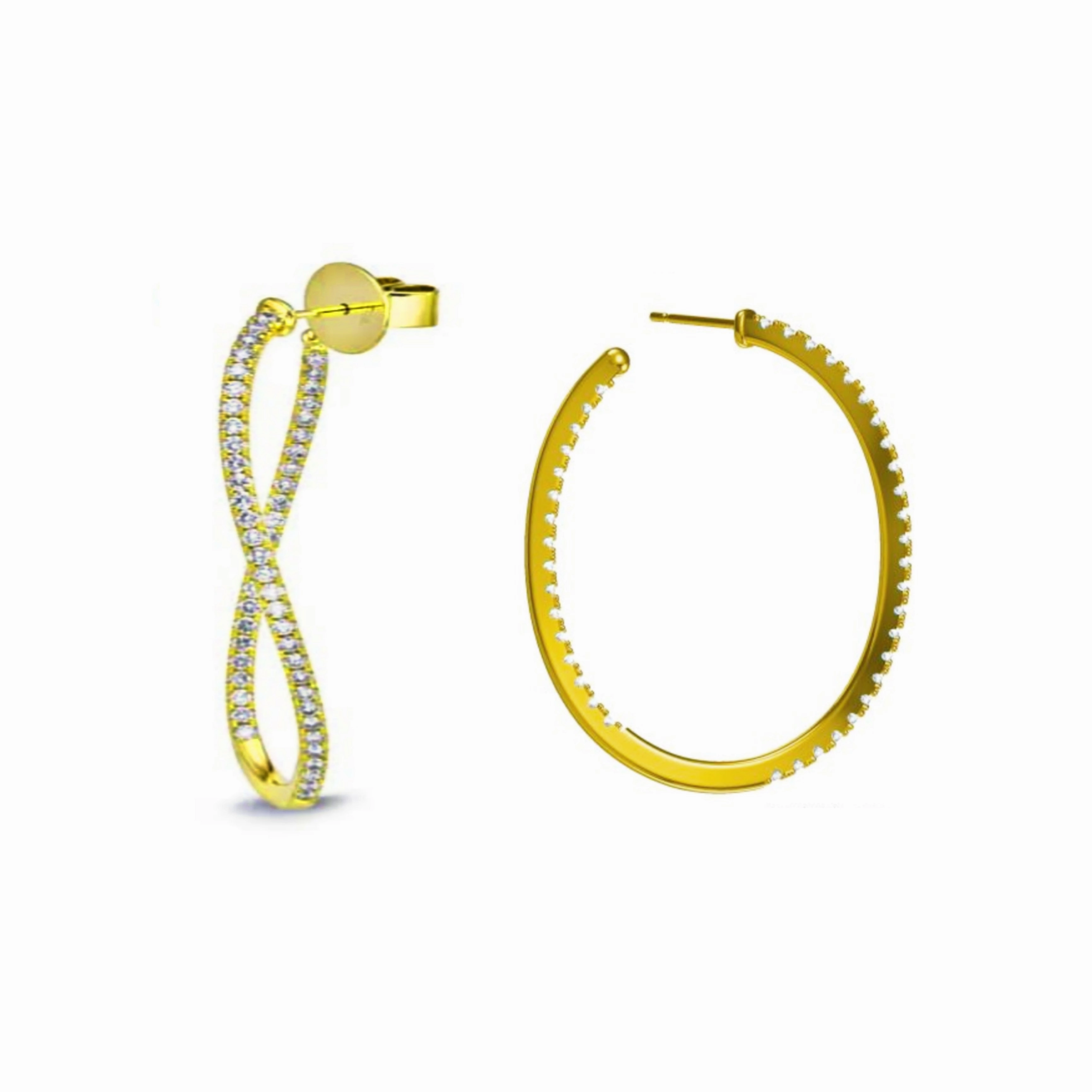 Gold Plated Sterling Silver Twisted CZ Hoop Earrings Luxury Outfit Creative Feature