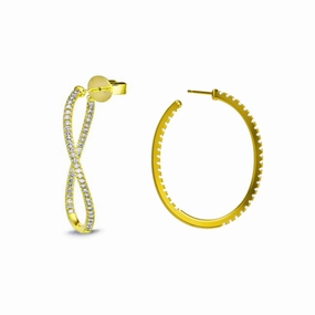 Gold Plated Sterling Silver Twisted CZ Hoop Earrings Luxury Outfit Creative Feature