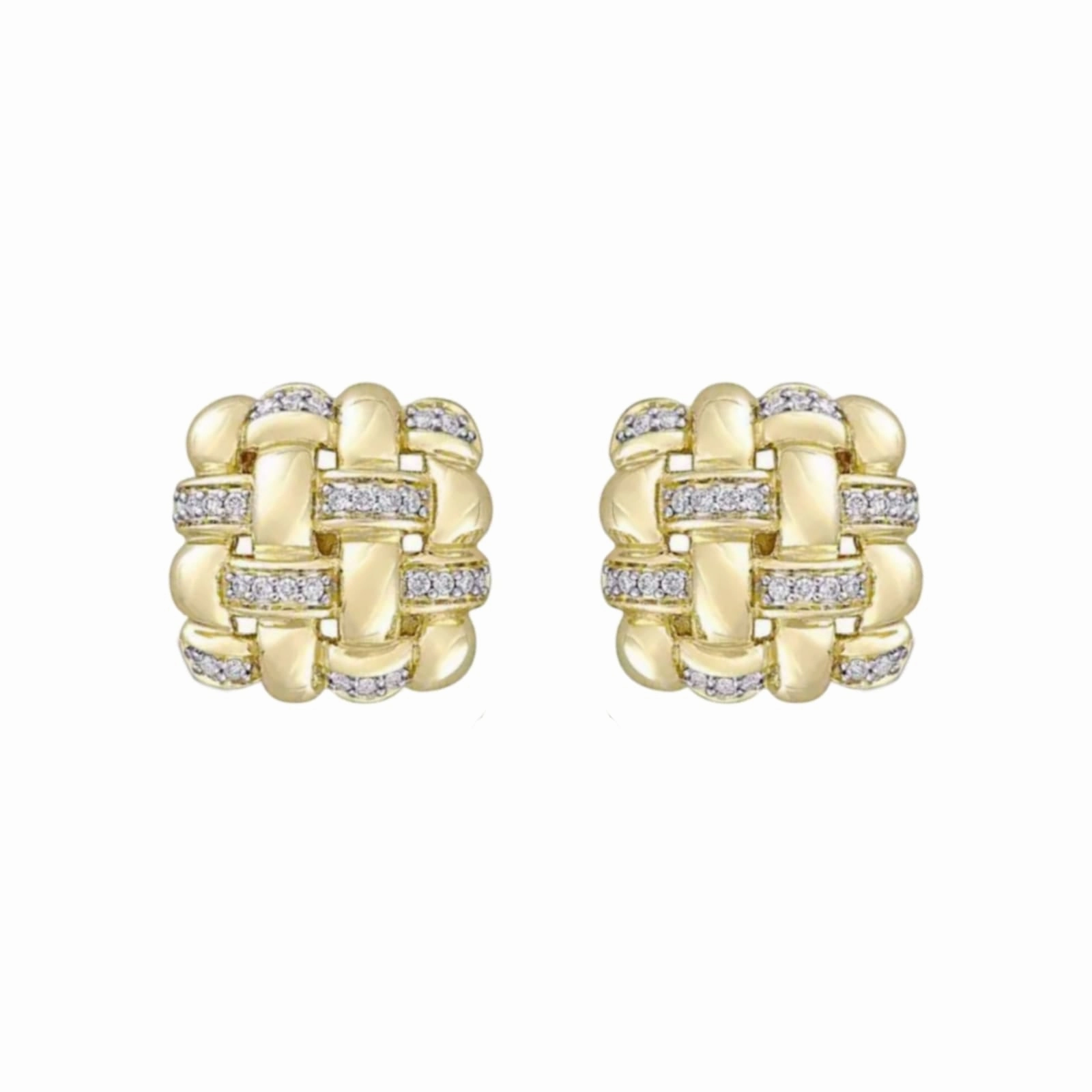 Gold Plated Sterling Silver Weave Deign with Clear CZ Accent Cufflinks Night Appeal Iconic design