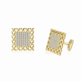 Gold Plated Sterling Silver Weave Design with Clear Micropave CZ Cufflinks Layering Game