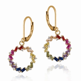 Styled Finish Gold Plated Surgical Steel Chasing Baguettes Circle Earring