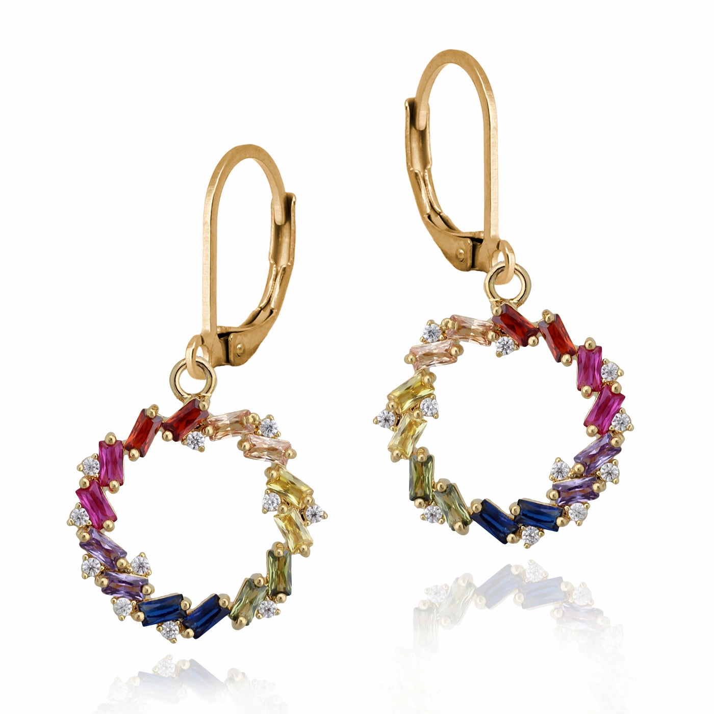 Gold Plated Surgical Steel Chasing Baguettes Circle Earring Gloss Edge Modern Duo