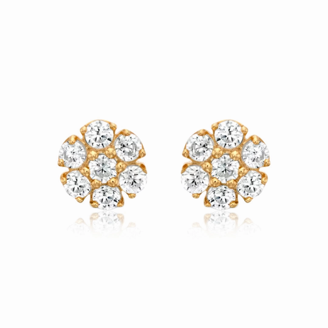 Gold Plated Surgical Steel Color CZ Flower Stud Earrings Sophisticated Design Finish