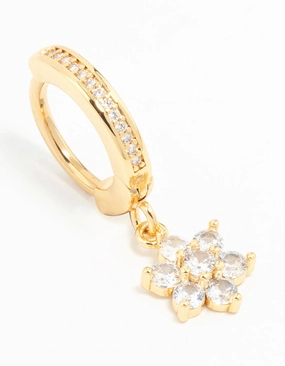 Elegant Shine Gold Plated Surgical Steel Cubic Zirconia Flower Belly Ring