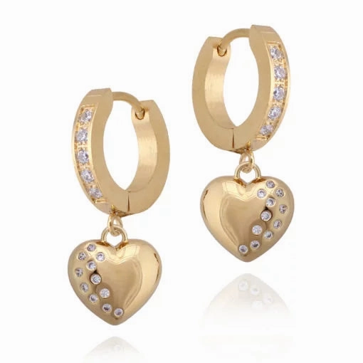 Gold Plated Surgical Steel CZ-Dipped Puffed Heart Earring Effortless Glimmer