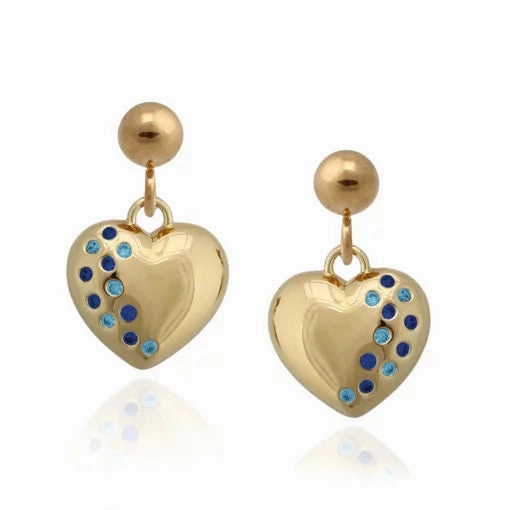 Gold Plated Surgical Steel CZ-Dipped Puffed Heart Earring Shimmer Effect Classic Gift