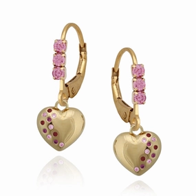 Red Tone Gold Plated Surgical Steel CZ-Dipped Puffed Heart Earring