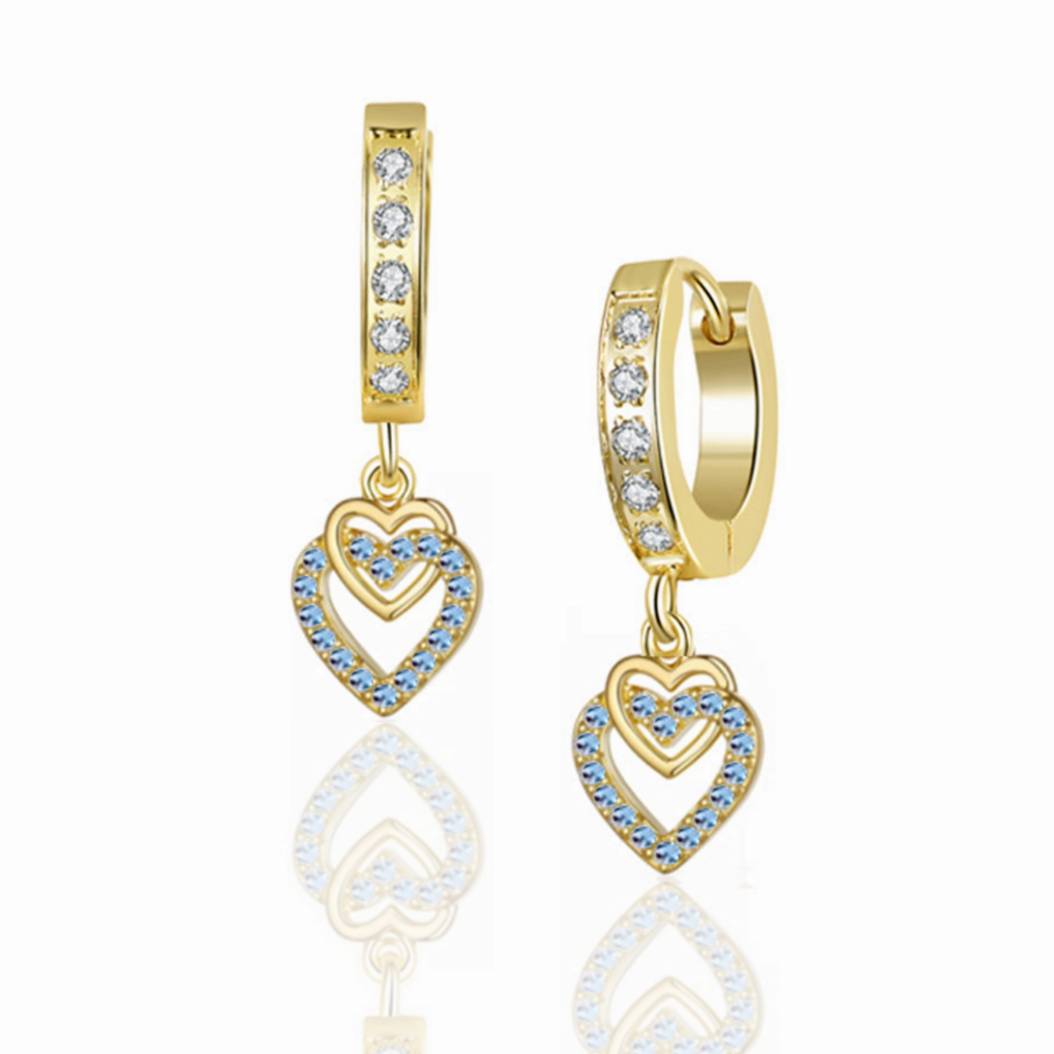 Gold Plated Surgical Steel CZ Interlocking Vertical Hearts Earrings Effortless Accent