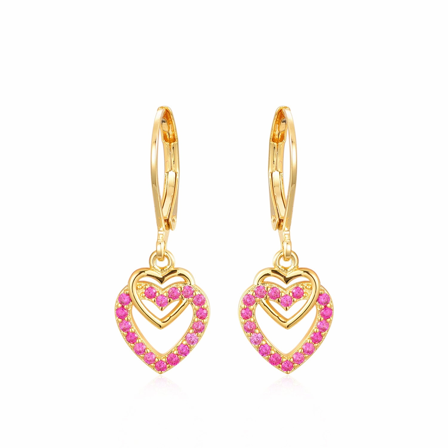Gold Plated Surgical Steel CZ Interlocking Vertical Hearts Earrings Elegant Layer Glam Night Look