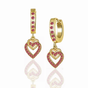 Highlight Moment Fresh Style Gold Plated Surgical Steel CZ Interlocking Vertical Hearts Earrings