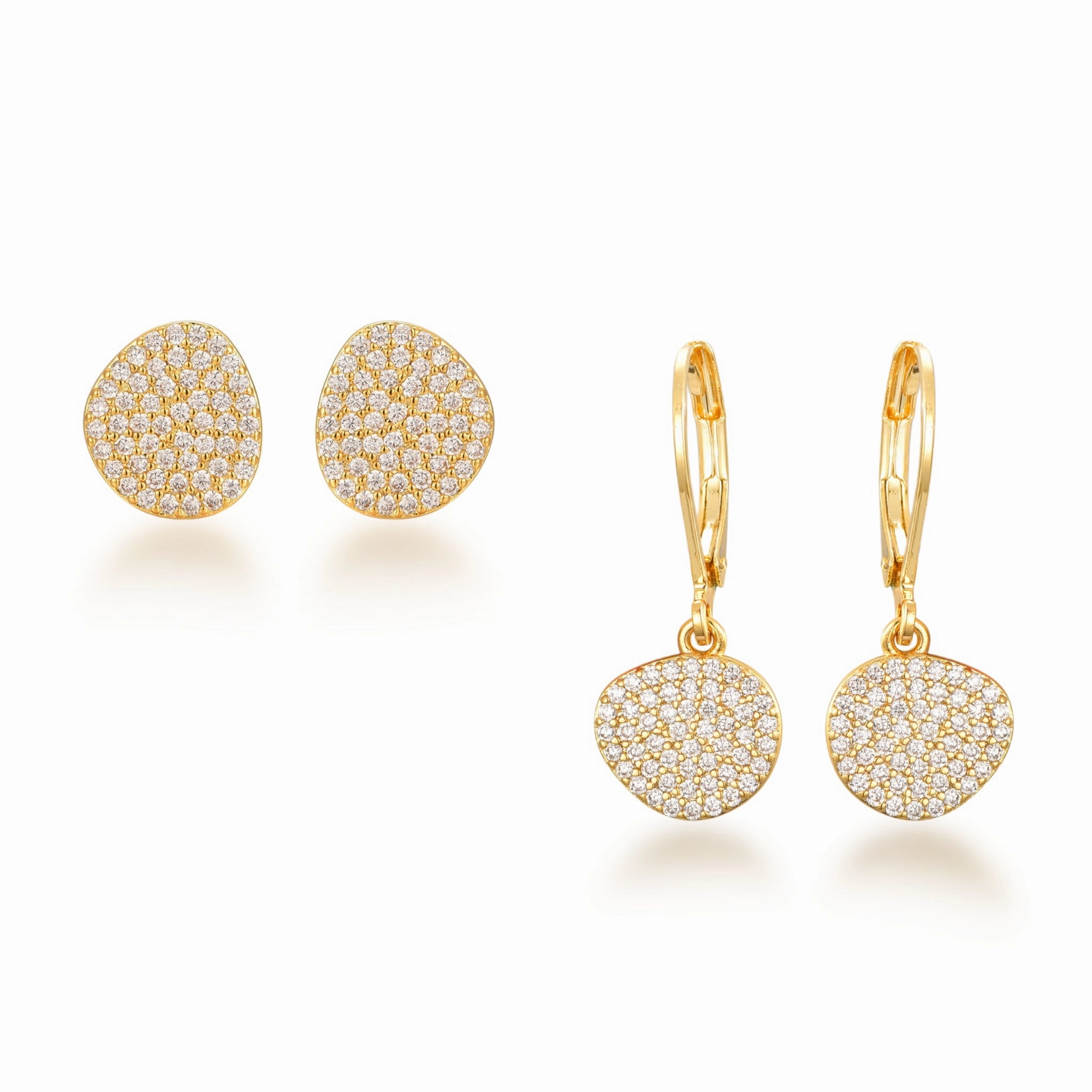 Sleek Piece Gold Plated Surgical Steel CZ Natural Shape Earrings