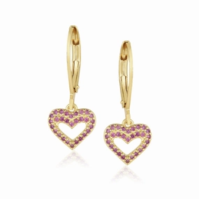 Gold Plated Surgical Steel CZ Outline Heart Earrings Sharp Silhouette