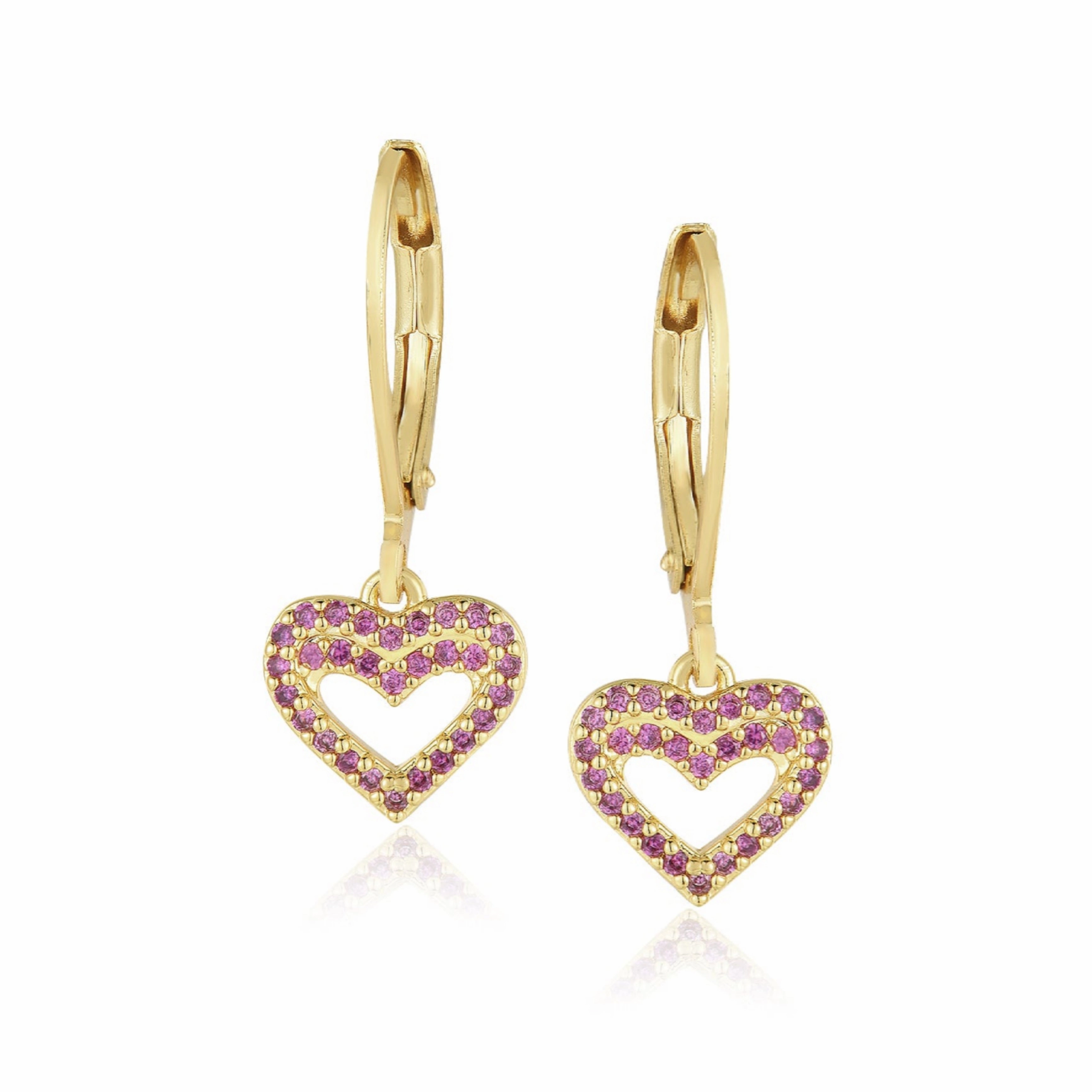 Gold Plated Surgical Steel CZ Outline Heart Earrings Sharp Silhouette