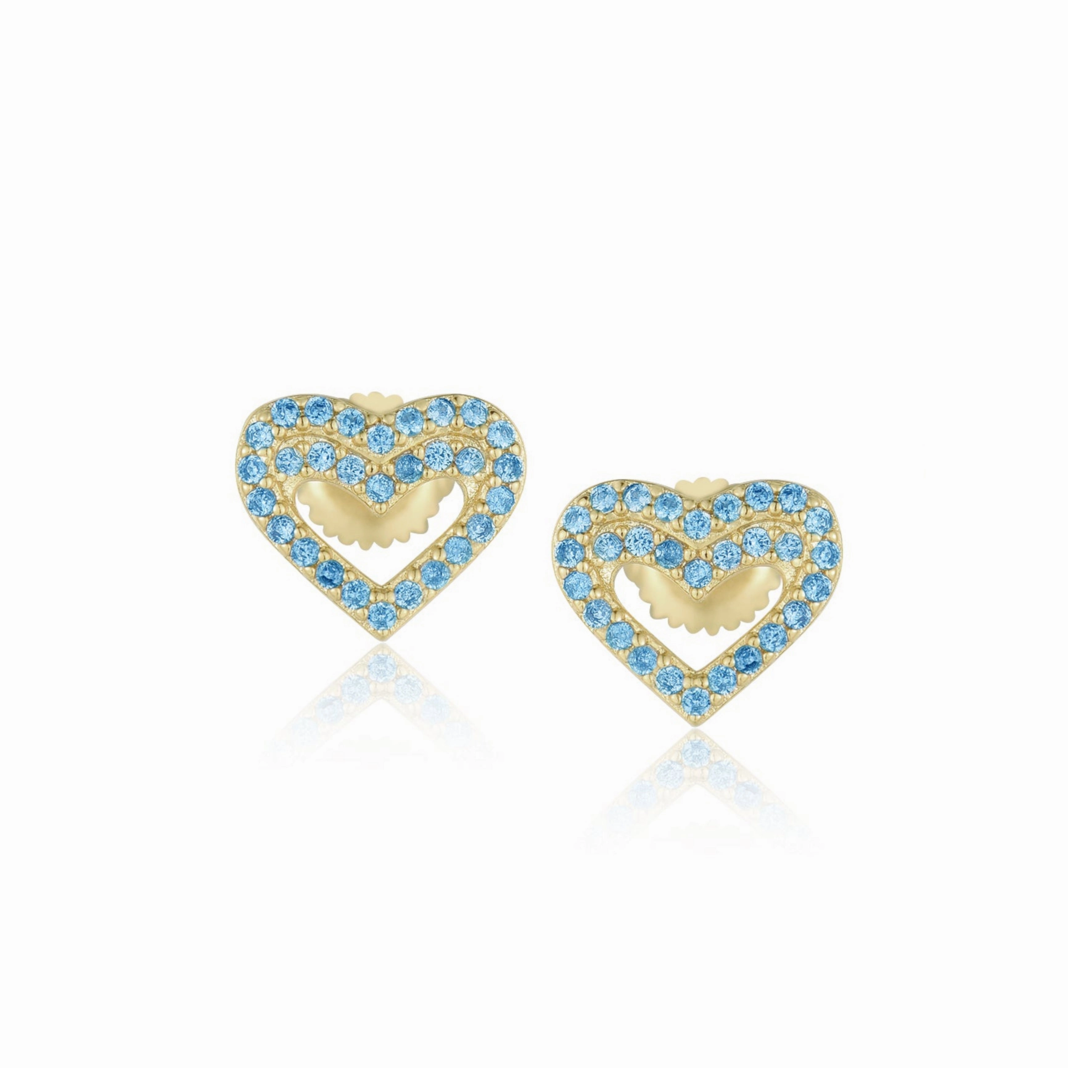Stylish Contour Gold Plated Surgical Steel CZ Outline Heart Earrings