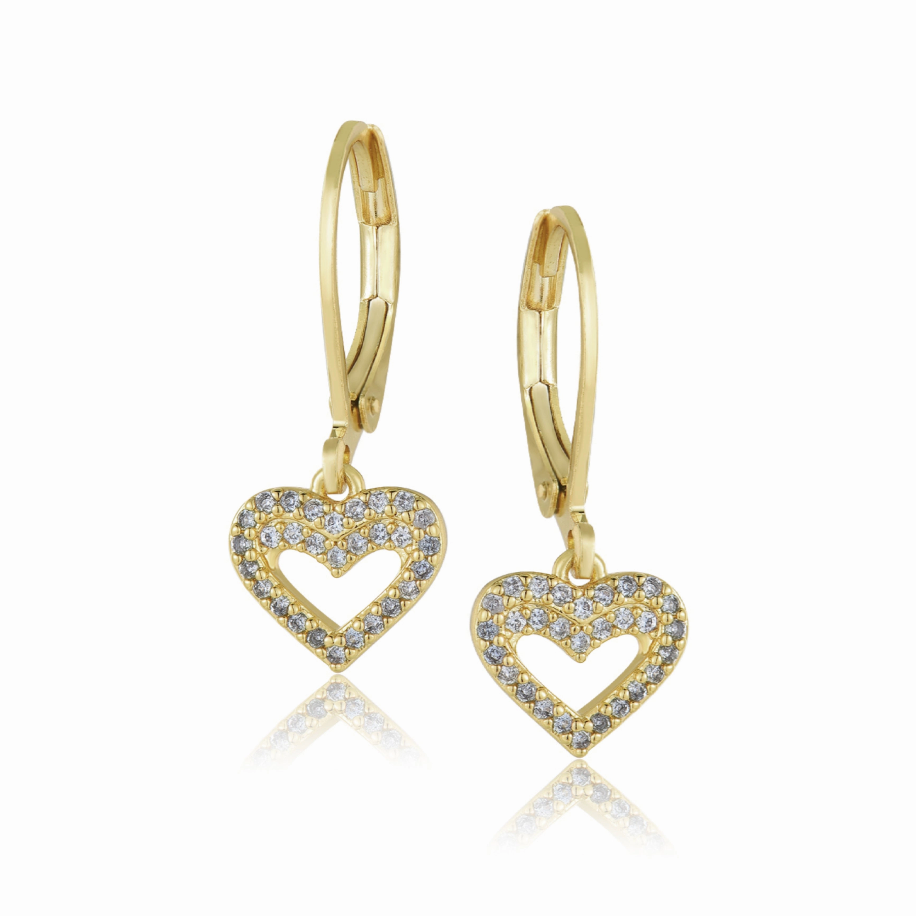 Mood Accent Handcrafted Design Gold Plated Surgical Steel CZ Outline Heart Earrings