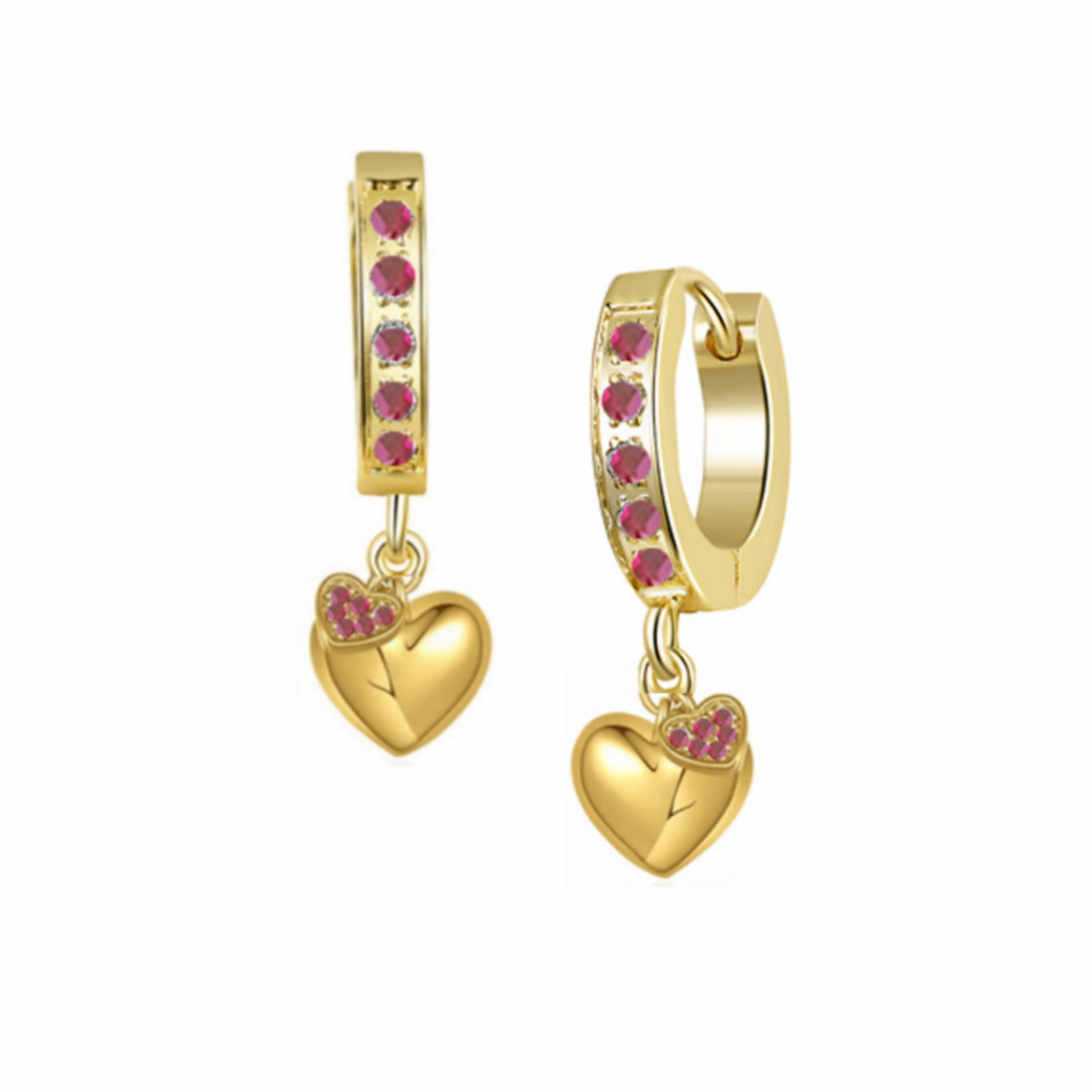 Distinctive Layer Formal Accessory Gold Plated Surgical Steel CZ Puffy and Small CZ Hearts Earrings