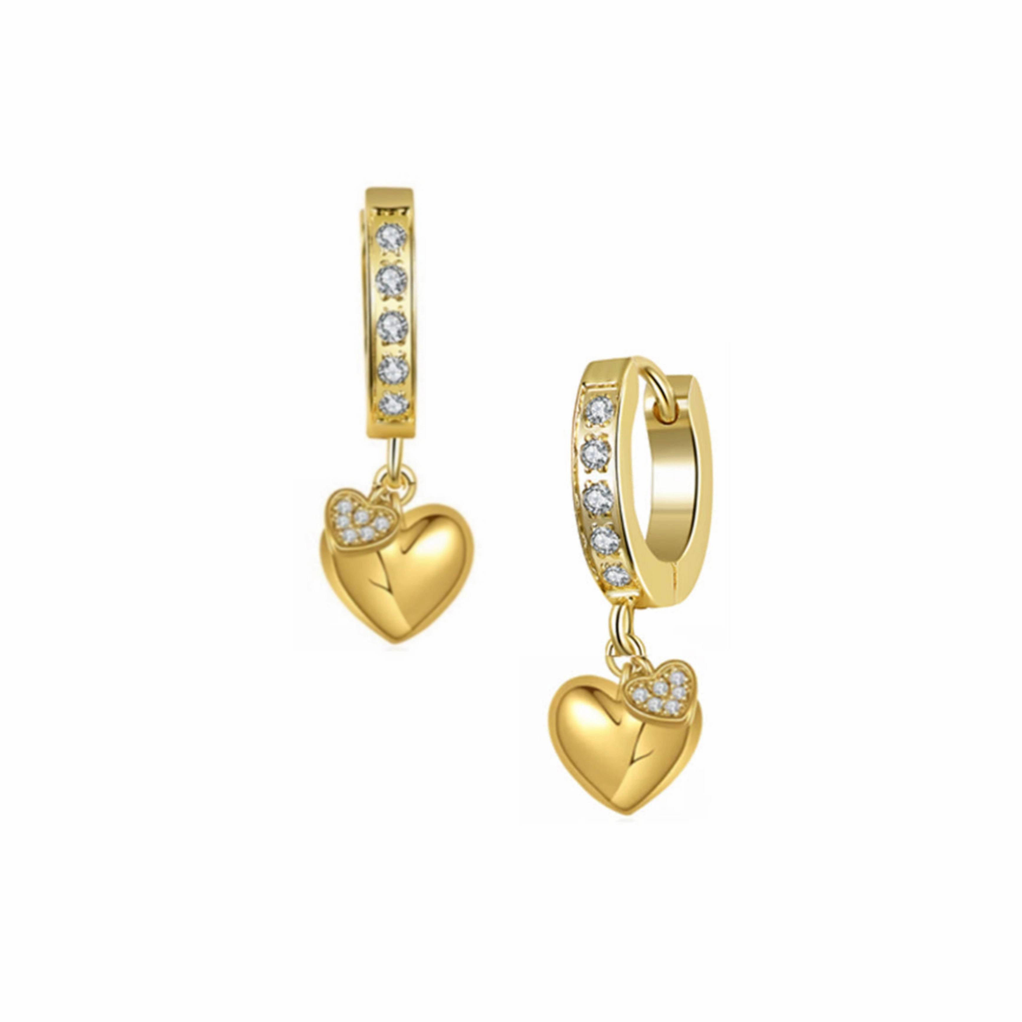 Party Finish Gold Plated Surgical Steel CZ Puffy and Small CZ Hearts Earrings