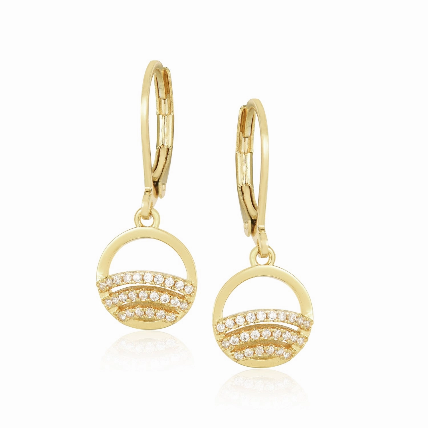 Gold Plated Surgical Steel CZ Rainbow in Circle Earrings Everyday Fashion Office Ready
