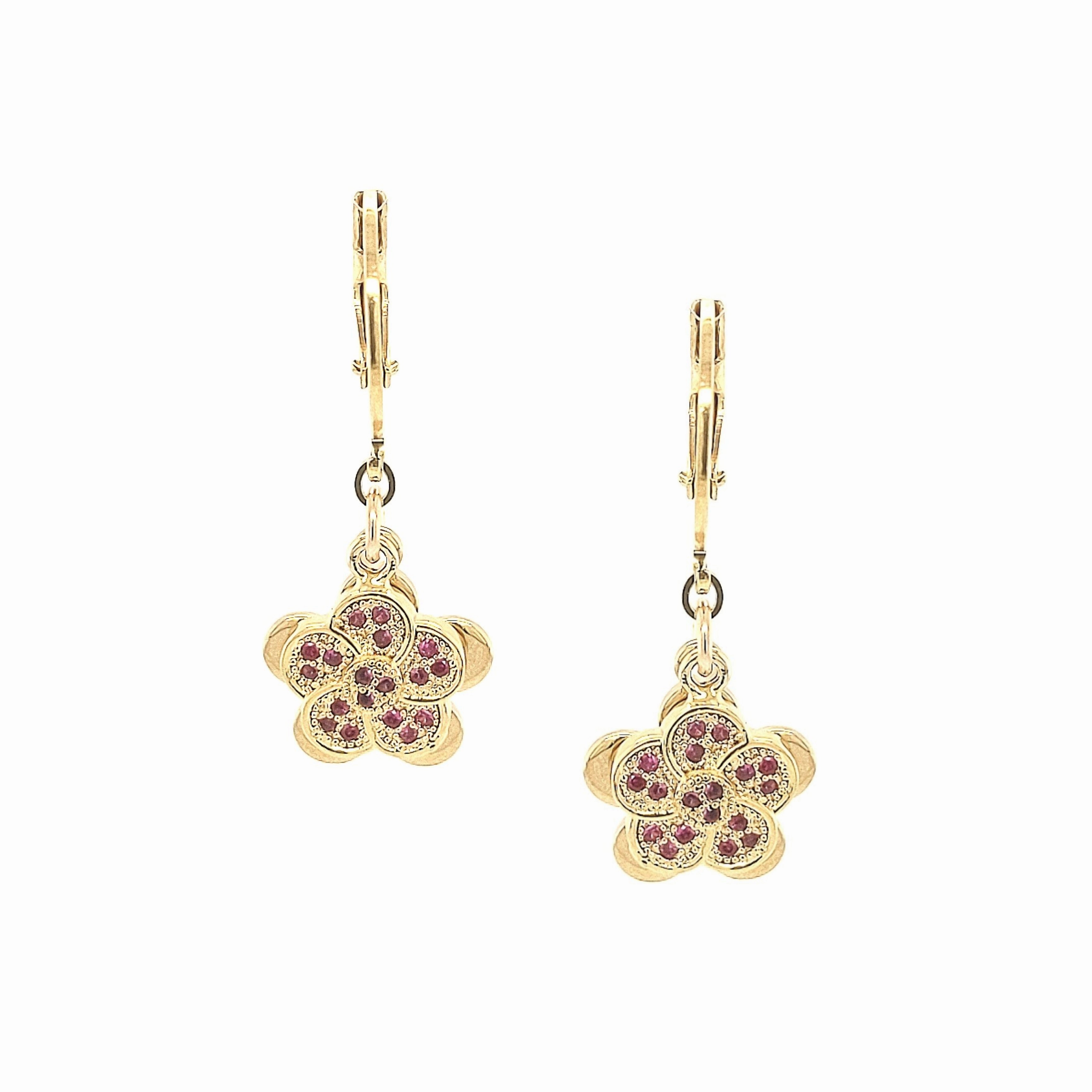 Fashion Finish Expressive Highlight Gold Plated Surgical Steel Double Pink CZ Flower Earring