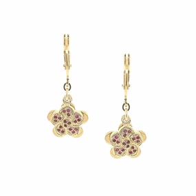 Fashion Finish Expressive Highlight Gold Plated Surgical Steel Double Pink CZ Flower Earring