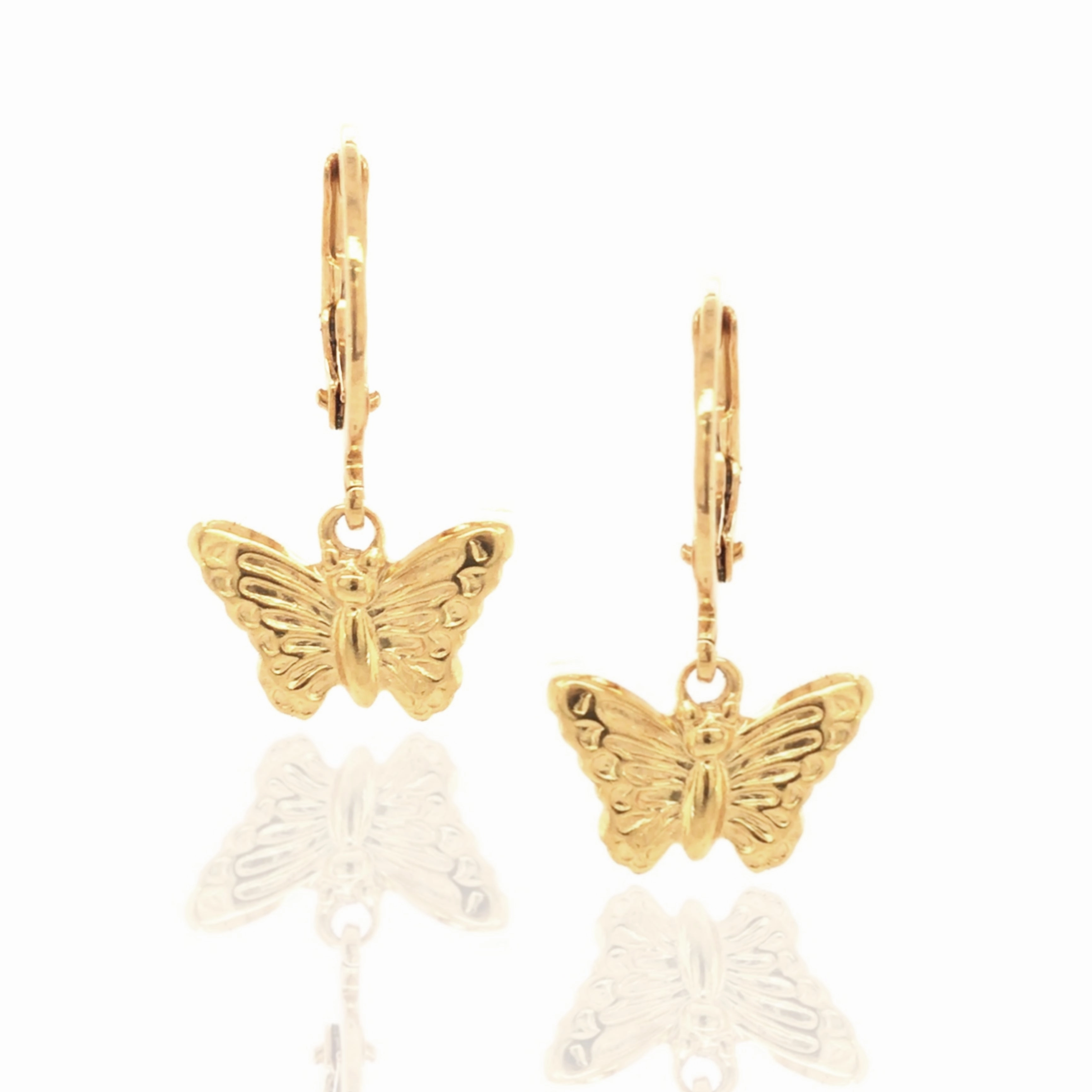 Gold Plated Surgical Steel Embossed Butterfly Leverback Earrings Charming Touch