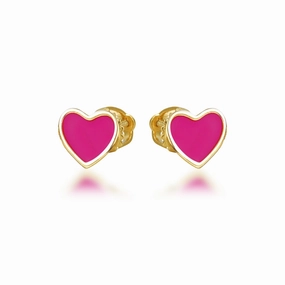 Luxury Pick Finishing Feature Gold Plated Surgical Steel Enamel Heart Stud Earrings
