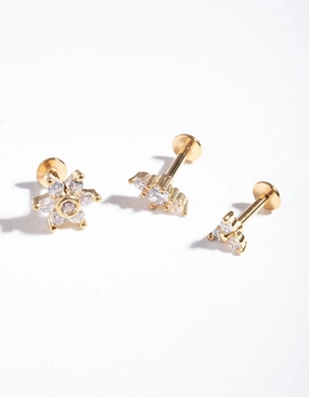 Shiny Gem Radiant Moment Gold Plated Surgical Steel Floral Flat Back Pack