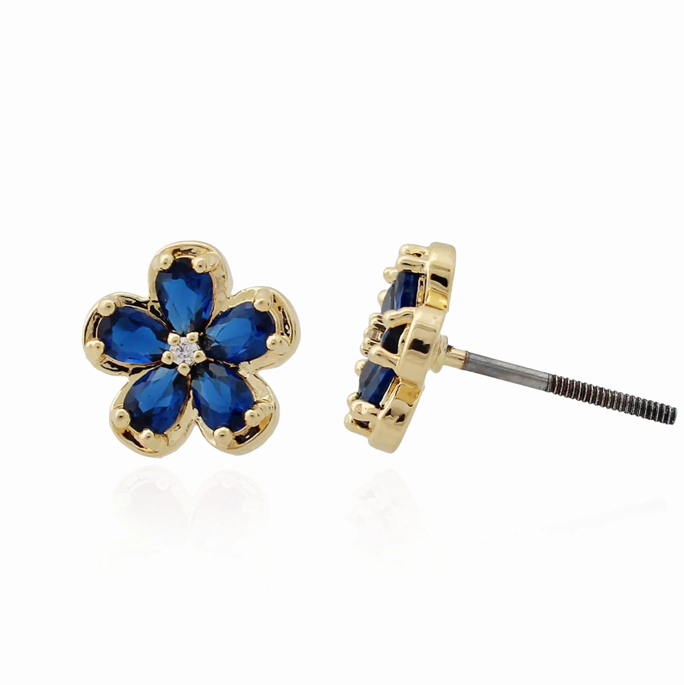Gold Plated Surgical Steel Mini Flower Stud Screwback Earring Vibrant Colors Evening Accessories