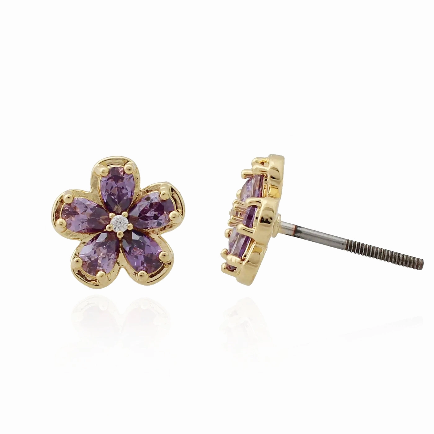 Classic Pop Gold Plated Surgical Steel Mini Flower Stud Screwback Earring