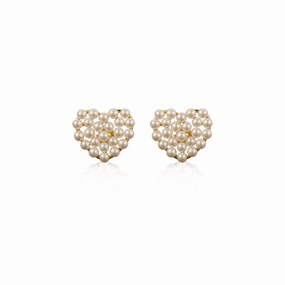 Gold Plated Surgical Steel Pearl Heart Stud Earring Flat Shot Graceful Appeal