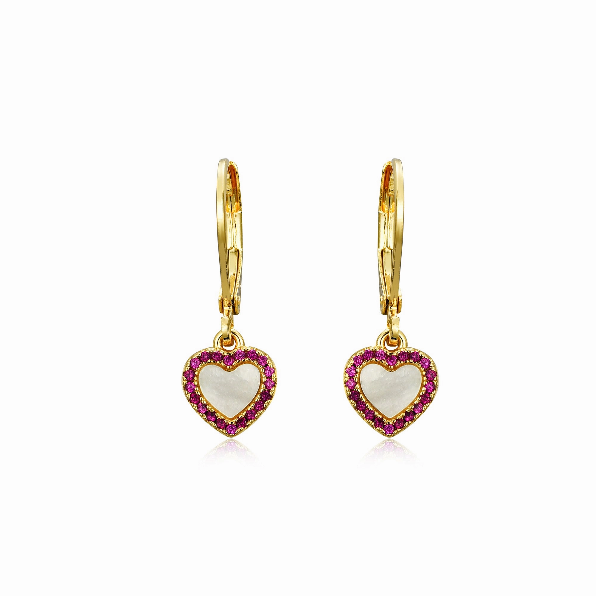 Gold Plated Surgical Steel Pretty and Colorful Heart Dangle Earrings Artistic Accent Glamorous Accessory