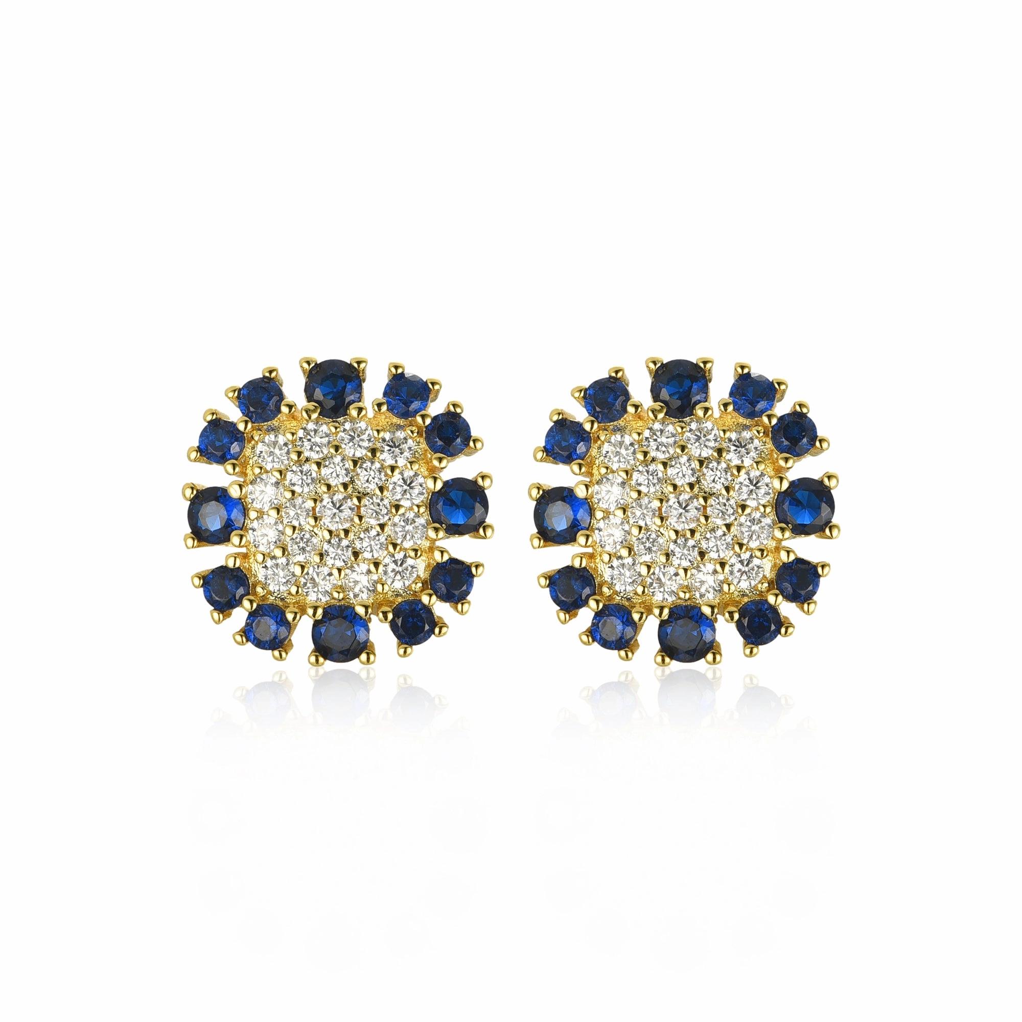 Gold-Plated Surgical Steel Sapphire Around CZ Square Stud Earrings Lustrous Edge Graceful Form