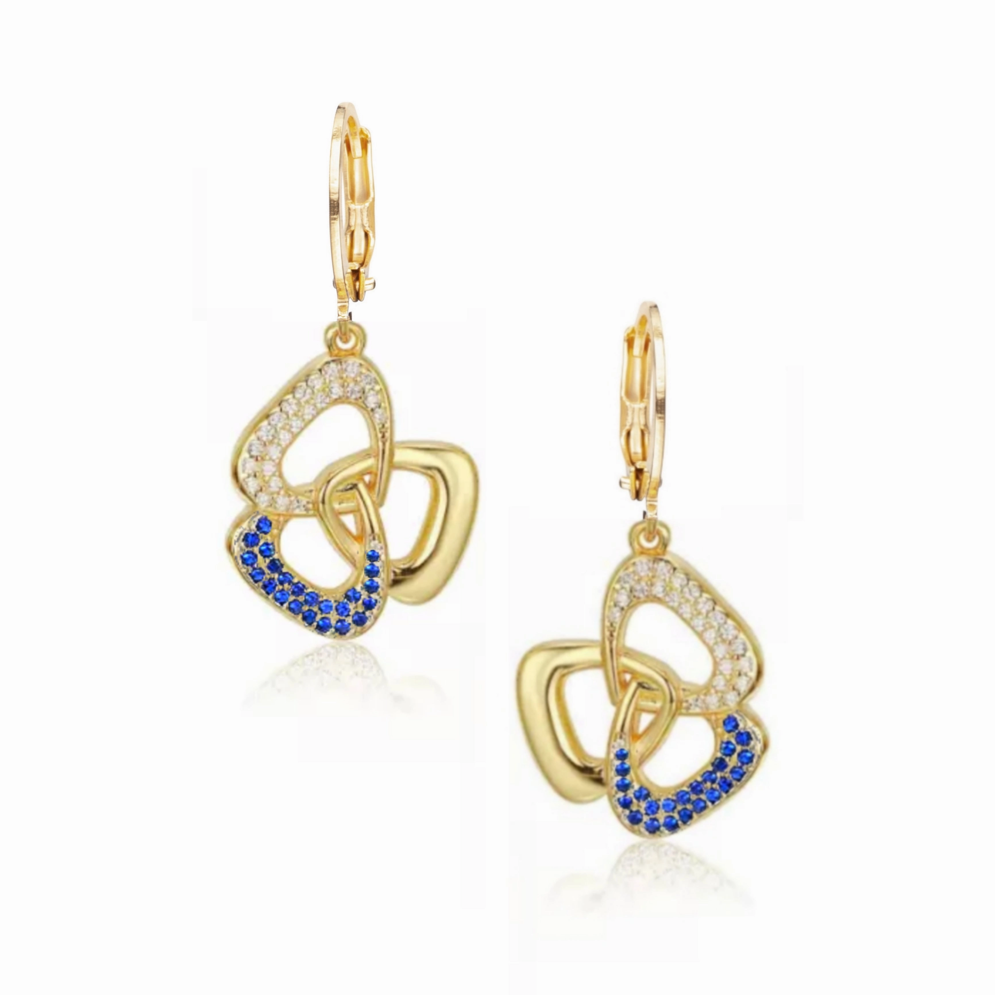 Fashionable Craft Crisp Sparkle Gold Plated Surgical Steel Three Triangle With CZ Stones Earring