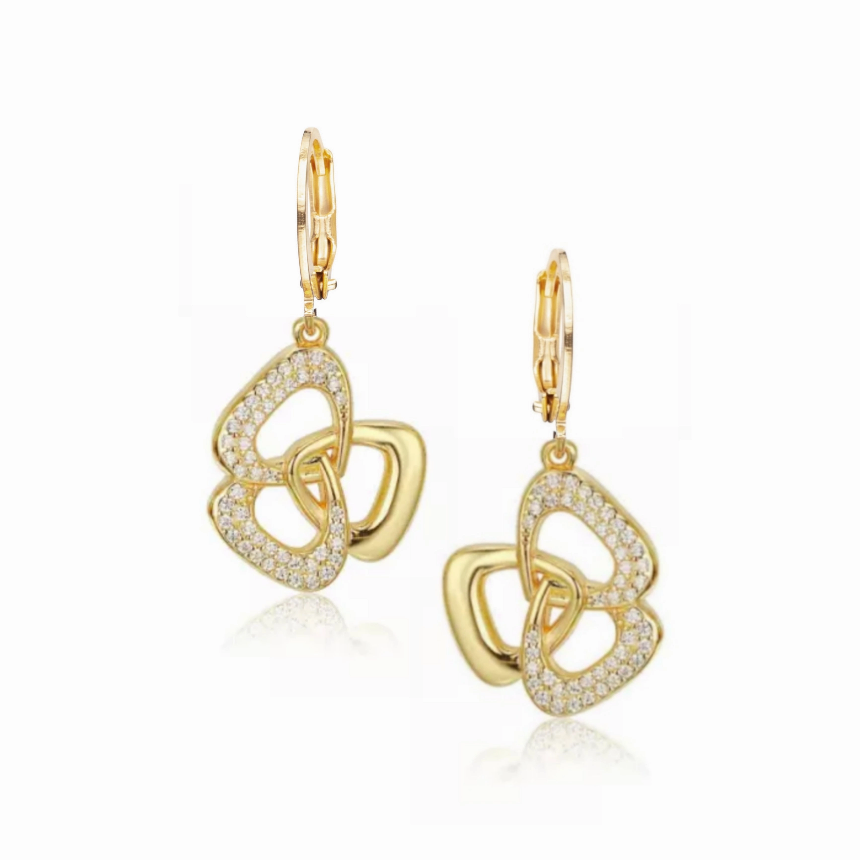 Gold Plated Surgical Steel Three Triangle With CZ Stones Earring Chic Fashion Elegant Radiance
