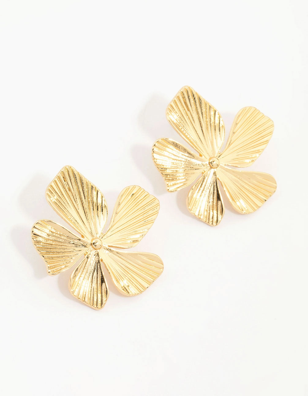 Graceful Mood Gold Plated Textured Flower Studs