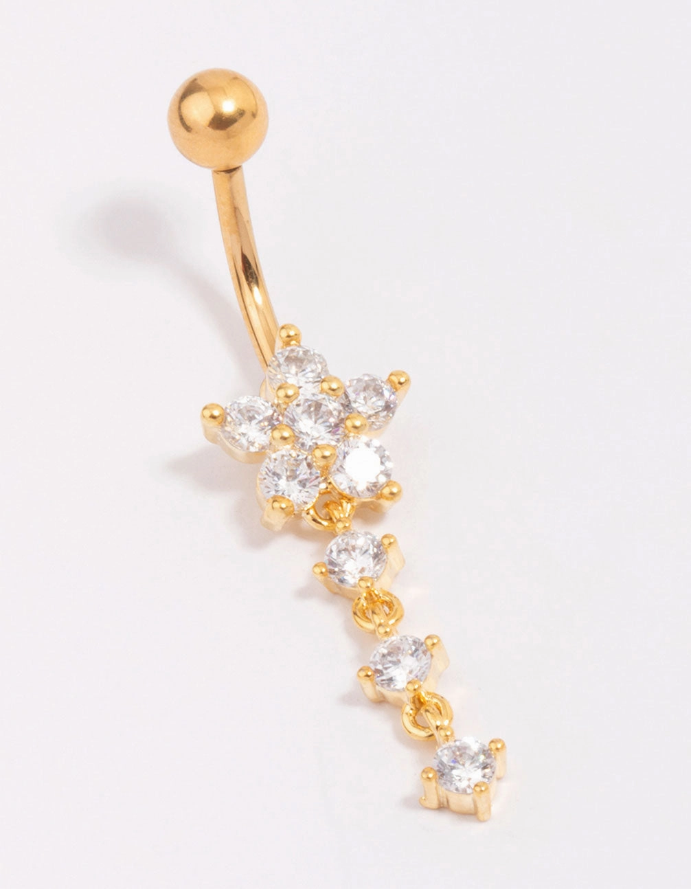 Feminine Accent Impeccable Form Gold Plated Titanium Cubic Zirconia Flower Belly Bar