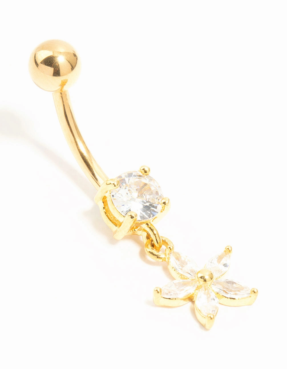 Gold Plated Titanium Cubic Zirconia Flower Drop Belly Bar Unique Creation