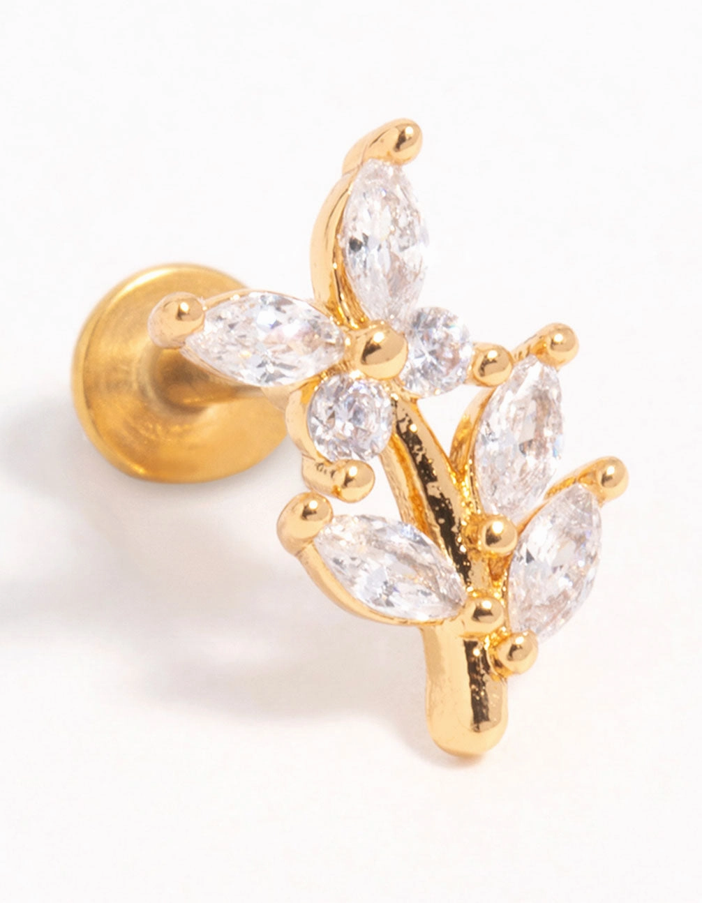 Gold Plated Titanium Cubic Zirconia Flower Flat Back Stud Romantic Feature Stunning Accent