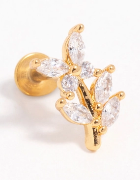 Gold Plated Titanium Cubic Zirconia Flower Flat Back Stud Romantic Feature Stunning Accent
