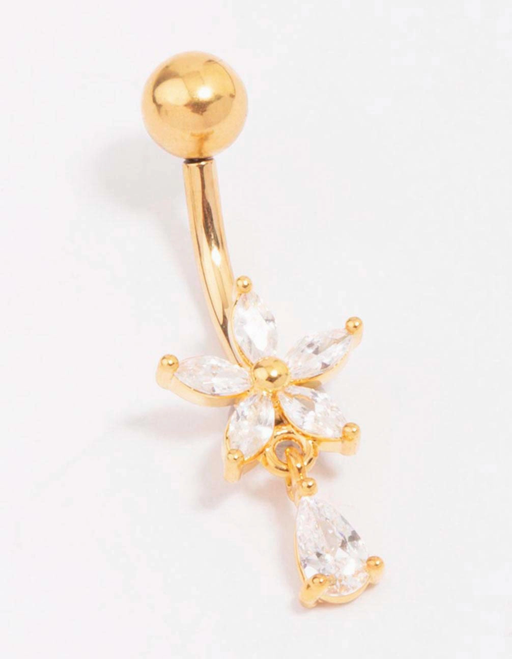 Romantic Event Timeless Sparkle Gold Plated Titanium Cubic Zirconia Flower Pear Belly Piercing