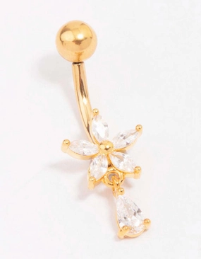 Romantic Event Timeless Sparkle Gold Plated Titanium Cubic Zirconia Flower Pear Belly Piercing
