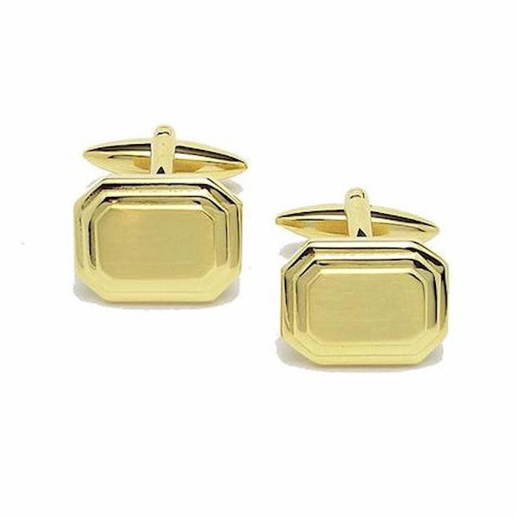 Shiny Detail Gold Shiny & Brushed Rectangle Gold Plated Cufflinks