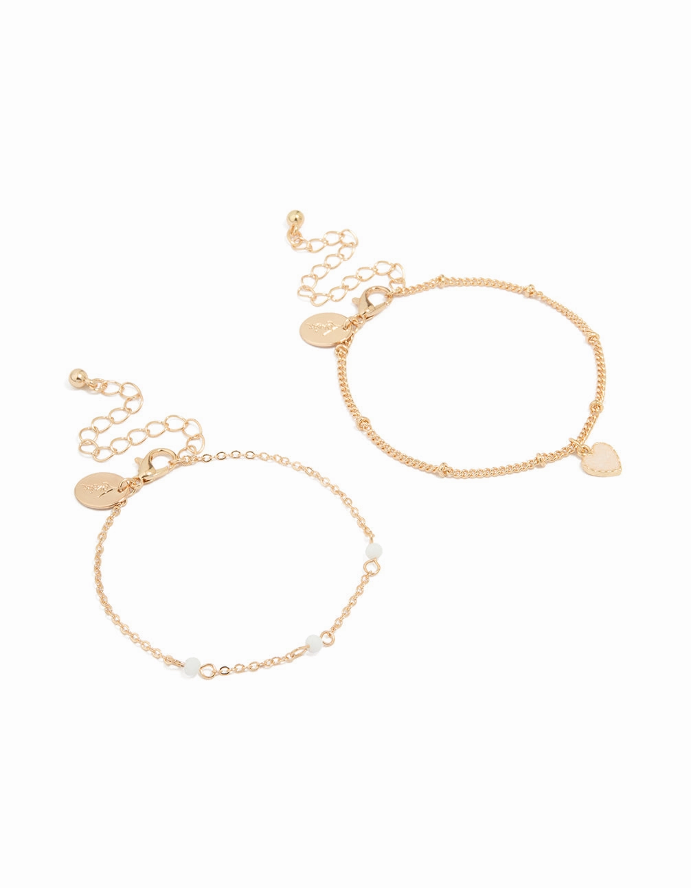 Pinnacle Value Angelic Mixes Gold White Stone & Heart Charm Bracelets 2-Pack