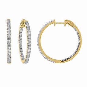 Casual Wear LADIES HOOPS EARRINGS 3.00CT ROUND DIAMOND 14K YELLOW GOLD