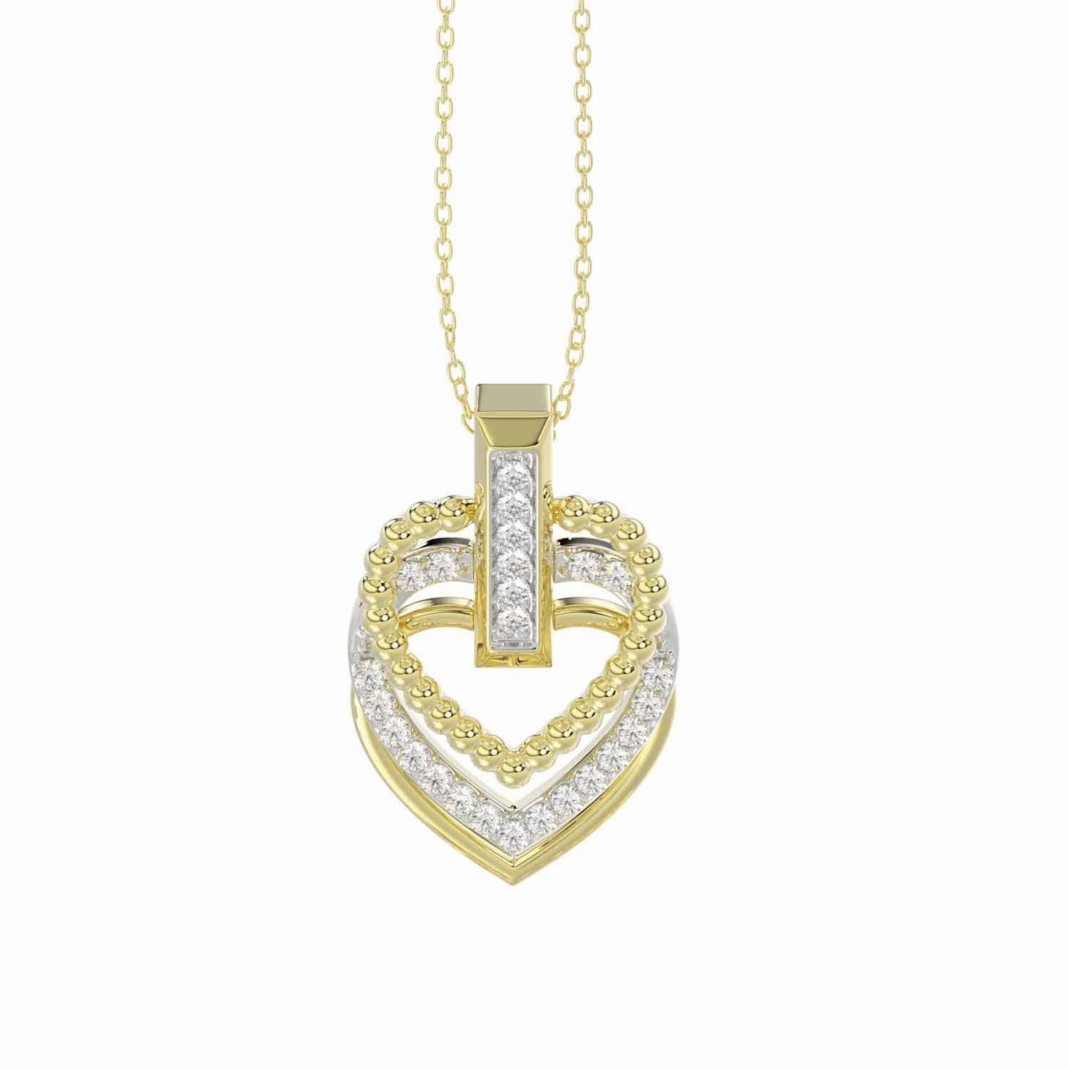 LADIES PENDANT WITH CHAIN 0.15CT ROUND DIAMOND 14K YELLOW GOLD Bold Fashion
